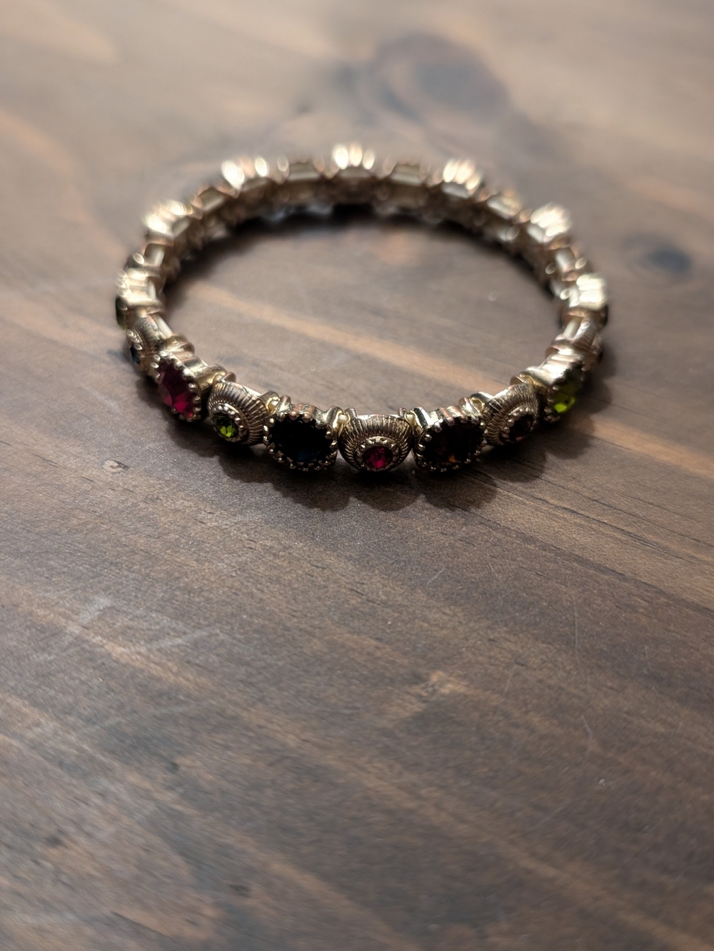 Multicolor Gemstone Silver-Tone Stretch Bracelet